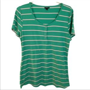 Torrid Ribbed Henley Tee Striped Mint Pink 1X
